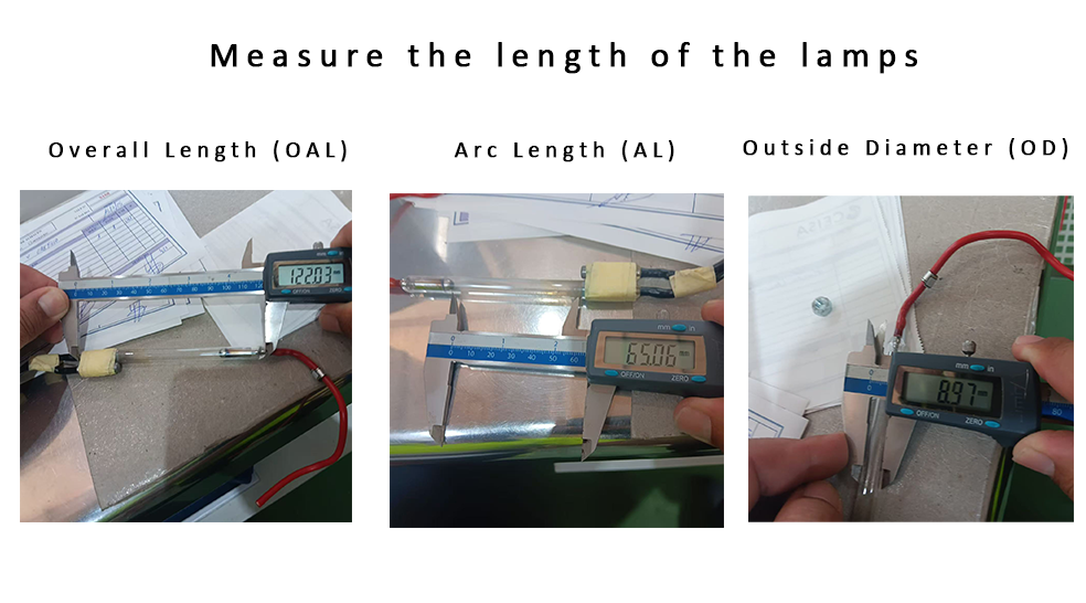 Measuring an IPL xenon lamp with calipers